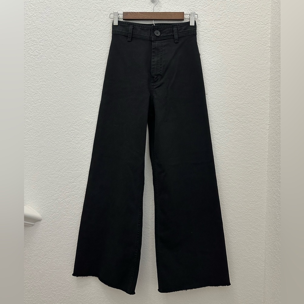 Zara Women’s Black Cotton The Marine Straight High Rise Wide-Leg Jeans Size 2 - Picture 9 of 9